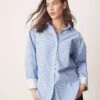 Abercrombie & Fitch Long Sleeve Oversized Poplin Shirt In Blue And White Stripe For Women -Abercro Clothing Shop 207874147 1 stripe