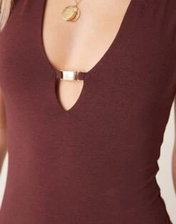 Abercrombie & Fitch Plunge Keyhole Bodysuit In Brown For Women Chocolate -Abercro Clothing Shop 207874186 4