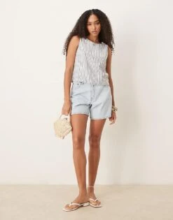 Abercrombie & Fitch Tie Back Linen Top In Blue And White Stripe For Women -Abercro Clothing Shop 207874187 3