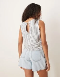 Abercrombie & Fitch Tie Back Linen Top In Blue And White Stripe For Women -Abercro Clothing Shop 207874187 4