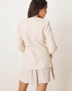 Abercrombie & Fitch Collarless Nipped Linen Blazer In Oatmeal For Women -Abercro Clothing Shop 207874195 3