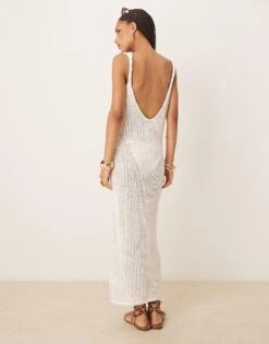 Abercrombie & Fitch Crochet Twist Strap Open Back Maxi Dress In White For Women -Abercro Clothing Shop 207874233 4