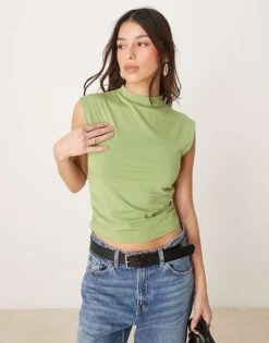 Abercrombie & Fitch Sleeveless Mock Neck Top In Green For Women