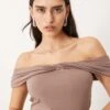Abercrombie & Fitch Asymmetric Twist Off Shoulder Top In Brown For Women -Abercro Clothing Shop 207874265 1 brown