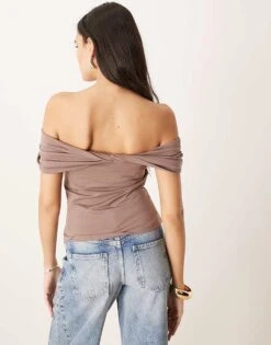 Abercrombie & Fitch Asymmetric Twist Off Shoulder Top In Brown For Women -Abercro Clothing Shop 207874265 4