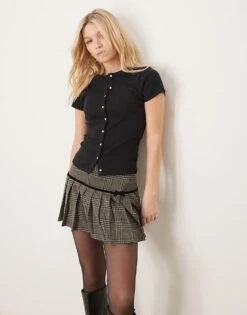 Abercrombie & Fitch Button Through Ribbed Top In Black For Women -Abercro Clothing Shop 207874297 4