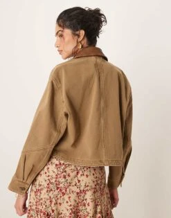 Abercrombie & Fitch Short Workwear Denim Jacket In Beige For Women -Abercro Clothing Shop 207874320 3