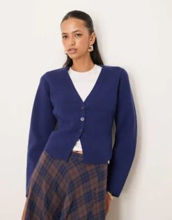 Abercrombie & Fitch Button Through Cardigan In Navy For Women