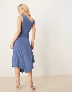Abercrombie & Fitch One Shoulder Asymmetric Hem Midi Dress In Navy For Women -Abercro Clothing Shop 207884045 3