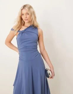 Abercrombie & Fitch One Shoulder Asymmetric Hem Midi Dress In Navy For Women -Abercro Clothing Shop 207884045 4