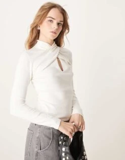 Abercrombie & Fitch Twist Front Detail Top In Cream For Women -Abercro Clothing Shop 207884061 1 cream 1