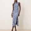 Abercrombie & Fitch Cowl Neck Maxi Dress With Thigh Split In Blue Animal Print For Women Multi