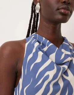 Abercrombie & Fitch Cowl Neck Maxi Dress With Thigh Split In Blue Animal Print For Women Multi -Abercro Clothing Shop 207884116 3