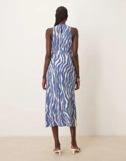Abercrombie & Fitch Cowl Neck Maxi Dress With Thigh Split In Blue Animal Print For Women Multi -Abercro Clothing Shop 207884116 4