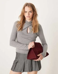 Abercrombie & Fitch Twist Front Detail Top In Charcoal For Women Grey