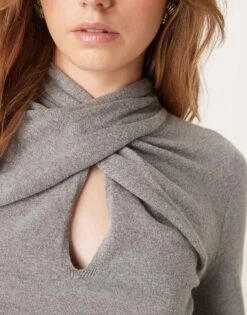 Abercrombie & Fitch Twist Front Detail Top In Charcoal For Women Grey -Abercro Clothing Shop 207884132 3