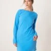 Abercrombie & Fitch Long Sleeve Slash Neck Asymmetric Hem Mini Dress In Blue For Women -Abercro Clothing Shop 207884148 1 blue