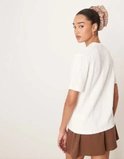 Abercrombie & Fitch Ribbed Seam T-shirt In White For Women Birch -Abercro Clothing Shop 207886653 4