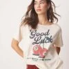 Abercrombie & Fitch Slash Neck T-shirt With Lucky Cherry Print In White For Women Cloud Dancer