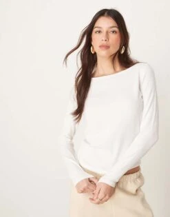 Abercrombie & Fitch Long Sleeve Basic Top In White For Women Off White