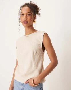 Abercrombie & Fitch Open Back Detail Cap Sleeve Top In Beige For Women