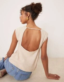 Abercrombie & Fitch Open Back Detail Cap Sleeve Top In Beige For Women -Abercro Clothing Shop 207915420 4