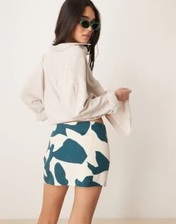 Abercrombie & Fitch Draped Linen Skort In Abstract Print For Women -Abercro Clothing Shop 207915421 4