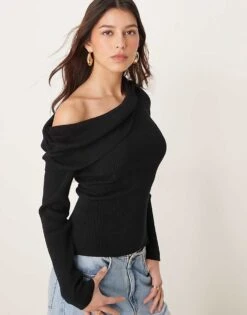 Abercrombie & Fitch Button Through Top With Collar In Black For Women Pink Rose