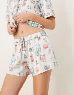 Abercrombie & Fitch Nightwear Short Co-ord In Postcard Print For Women Post Card Print