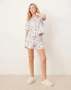 Abercrombie & Fitch Nightwear Short Co-ord In Postcard Print For Women Post Card Print -Abercro Clothing Shop 207915469 3