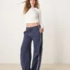 Abercrombie & Fitch Essential Mid Rise Wide Leg Motif Detail Jogger In Indigo For Women Navy