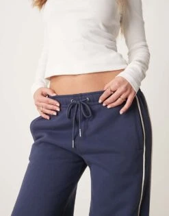 Abercrombie & Fitch Essential Mid Rise Wide Leg Motif Detail Jogger In Indigo For Women Navy -Abercro Clothing Shop 207915516 4