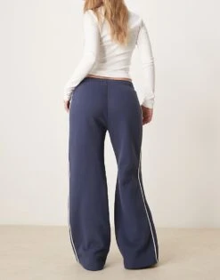 Abercrombie & Fitch Essential Mid Rise Wide Leg Motif Detail Jogger In Indigo For Women Navy -Abercro Clothing Shop 207915516 5