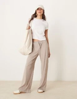 Abercrombie & Fitch Ribbed Wide Leg Jogger In Grey For Women -Abercro Clothing Shop 207915517 1 grey 1