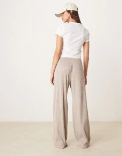 Abercrombie & Fitch Ribbed Wide Leg Jogger In Grey For Women -Abercro Clothing Shop 207915517 4