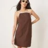 Abercrombie & Fitch Square Neck Mini Shift Dress In Brown For Women -Abercro Clothing Shop 207915555 1 brown