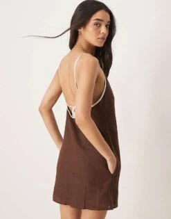 Abercrombie & Fitch Square Neck Mini Shift Dress In Brown For Women -Abercro Clothing Shop 207915555 4