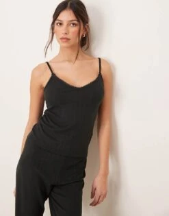 Abercrombie & Fitch Nightwear Pointelle Cami Top Co-ord In Black For Women -Abercro Clothing Shop 207915556 1 black 1