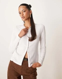 Abercrombie & Fitch Button Detail Long Sleeve Top In White For Women -Abercro Clothing Shop 207915561 1 white 1