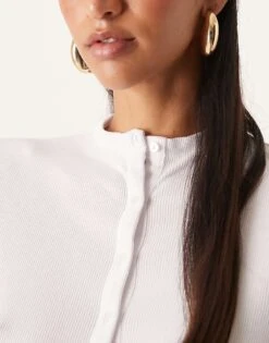 Abercrombie & Fitch Button Detail Long Sleeve Top In White For Women -Abercro Clothing Shop 207915561 3