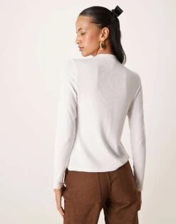 Abercrombie & Fitch Button Detail Long Sleeve Top In White For Women -Abercro Clothing Shop 207915561 4