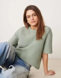 Abercrombie & Fitch V Neck Knitted Top In Grey For Women