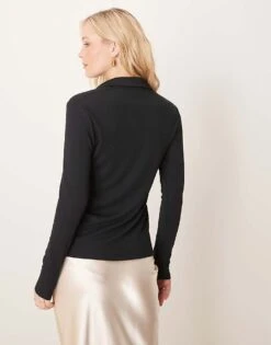 Abercrombie & Fitch Button Through Top With Collar In Black For Women -Abercro Clothing Shop 207915565 4