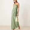 Abercrombie & Fitch Strapless Tie Detail Maxi Dress In Sage For Women Green -Abercro Clothing Shop 207915607 1 green