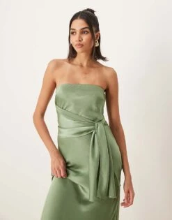 Abercrombie & Fitch Strapless Tie Detail Maxi Dress In Sage For Women Green -Abercro Clothing Shop 207915607 3