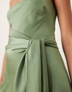 Abercrombie & Fitch Strapless Tie Detail Maxi Dress In Sage For Women Green -Abercro Clothing Shop 207915607 4