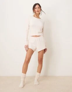 Abercrombie & Fitch Nightwear Flippy Pointelle Short Co-ord In Light Pink For Women Pink Rose