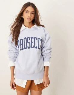 Abercrombie & Fitch Varsity Slogan Crewneck In Blue For Women