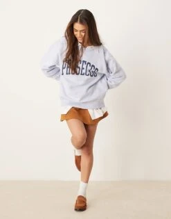 Abercrombie & Fitch Varsity Slogan Crewneck In Blue For Women -Abercro Clothing Shop 207915610 4