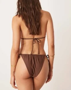 Abercrombie & Fitch Swim Tie Side Bikini Bottom With Bead Detail Co-ord In Brown For Women -Abercro Clothing Shop 207915618 4
